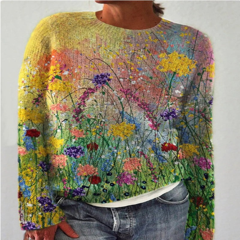 Women's 3D Digital Print Crewneck Sweater