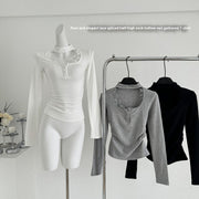 Lace Stitching Women's New Tight Pleated Inner Wear Blouse