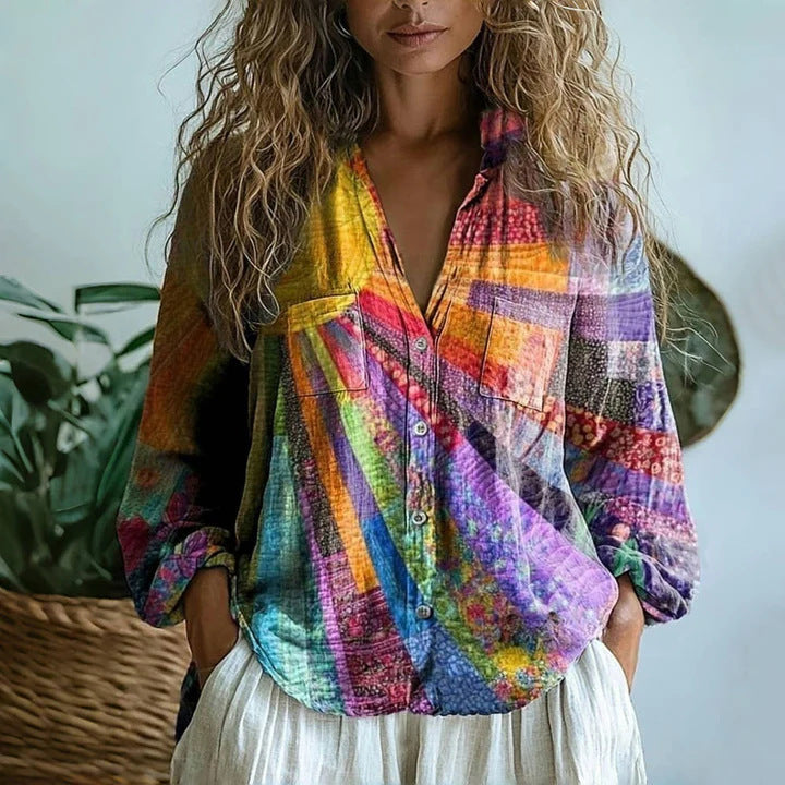 Women's Loose Casual Tie-dye Printed Long-sleeved Shirt