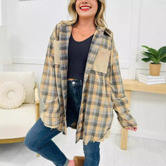 Casual Fashion Waffle Stitching Plaid Hooded Shirt