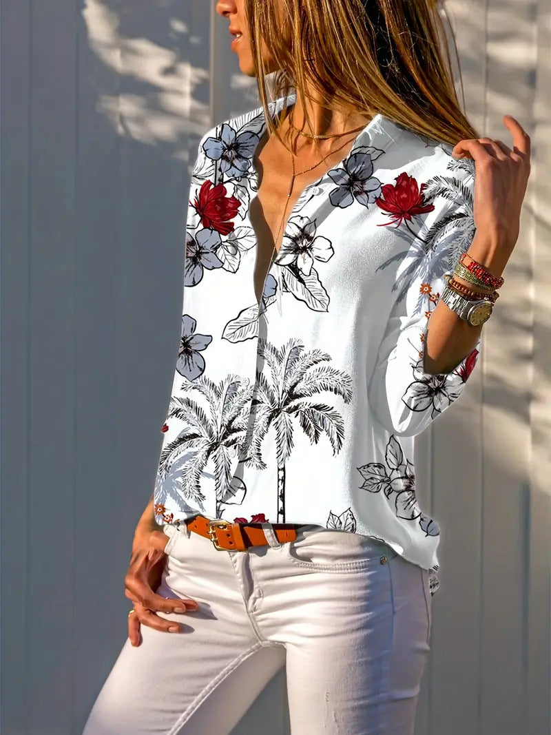 Chic Floral Long-Sleeve Casual Women's Blouse
