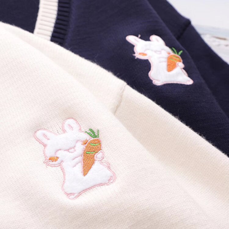 Japanese Style Mori Style Casual Loose Solid Color Rabbit Cardigan V-neck Sweater