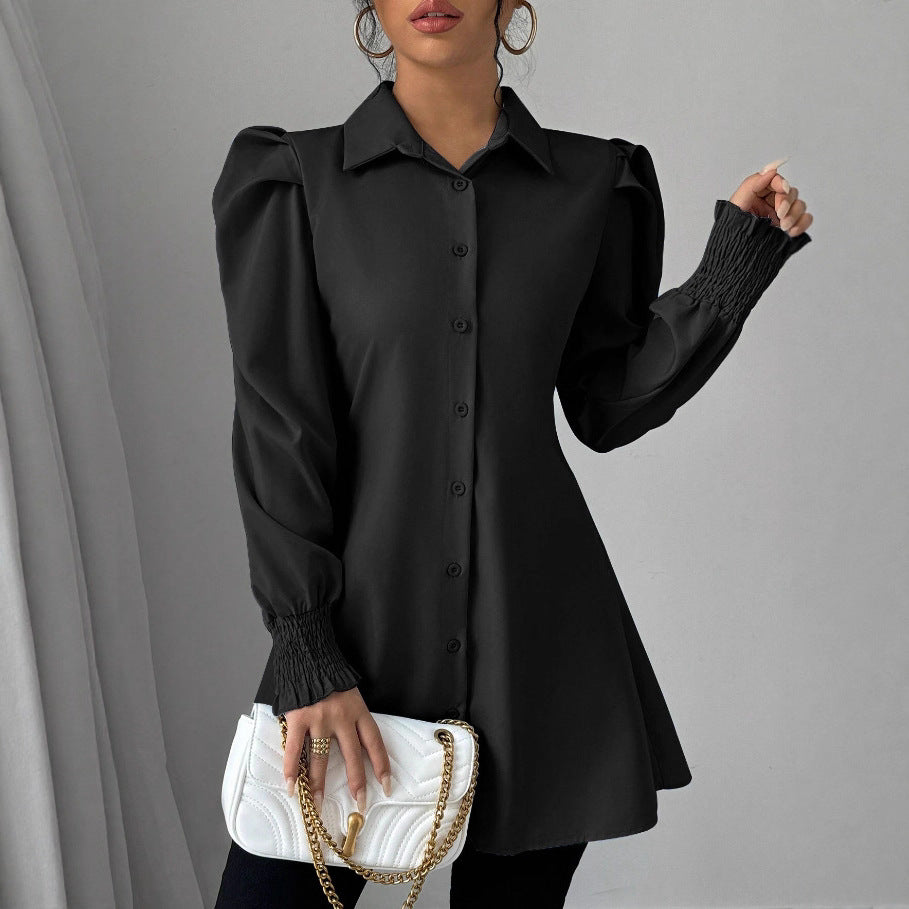 European And American Women's Casual Solid-color Single-breasted Shirt