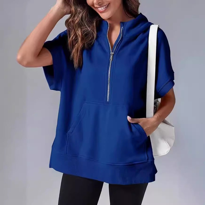 Women's Short-Sleeve Hooded Pullover Sweater