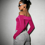 Sassy Y2K Knit Long Sleeve Top – Flattering Rose Red Street Style