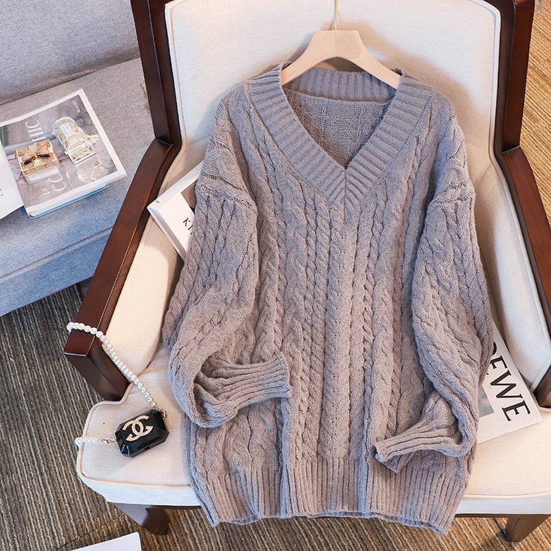Linen-cotton Twist-knit Sweater for Women Knitted Base-layer Top