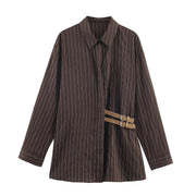 European And American Fashionable Buckle-decorated Striped Shirt