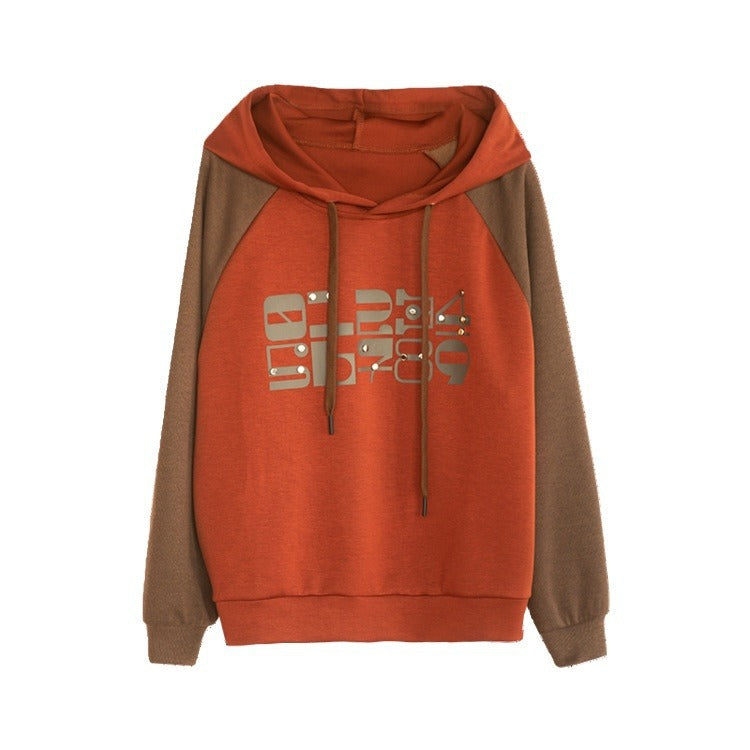 Women's Colorblock Pullover Hoodie with Letter Print