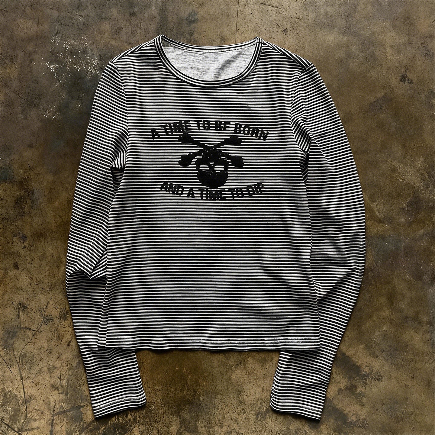 Retro Skull & Crossbones Striped Long Sleeve Tee – Moisture‑Wicking