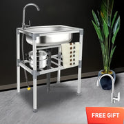Freestanding 19-Inch Single-Bowl Stainless Steel Utility Sink with Hot and Cold Faucet – Metallic Gray