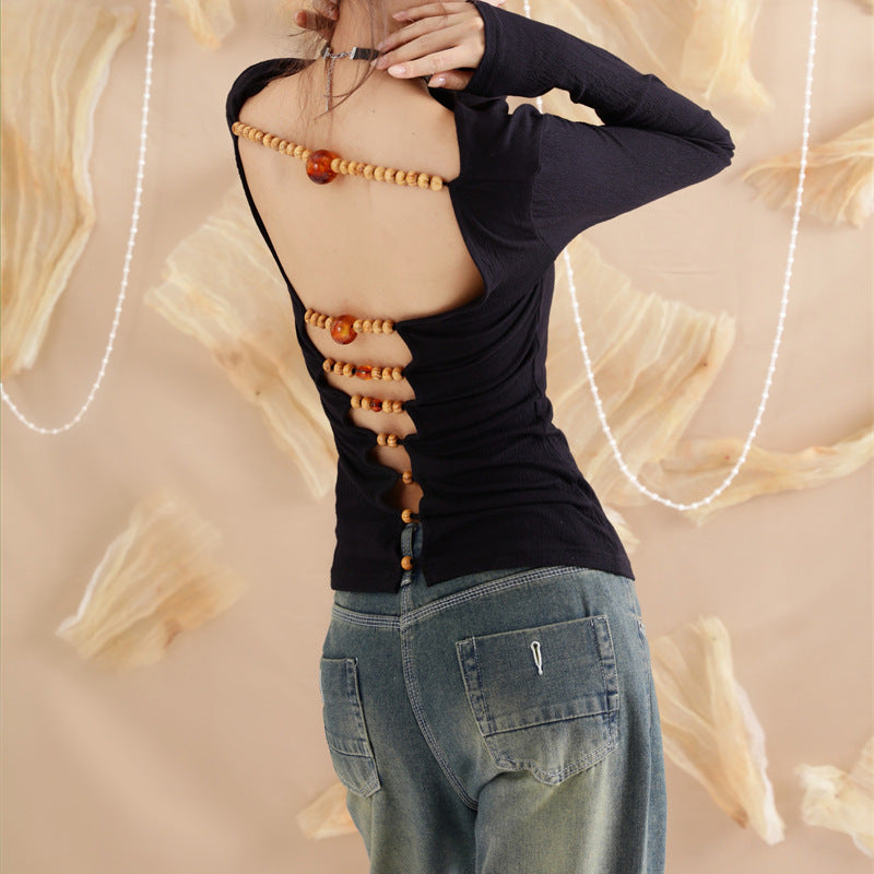 Retro Wooden Bead Slim Fit Top
