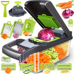 16-In-1 Vegetable Chopper with Container - Professional Onion Chopper, Multi-Functional Food Chopper, Kitchen Vegetable Slicer And Dicer with 8 Blades, Carrot Chopper Father Gift