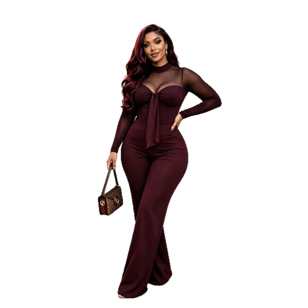 Women's Stretchy Mesh Patchwork Commuter Jumpsuit