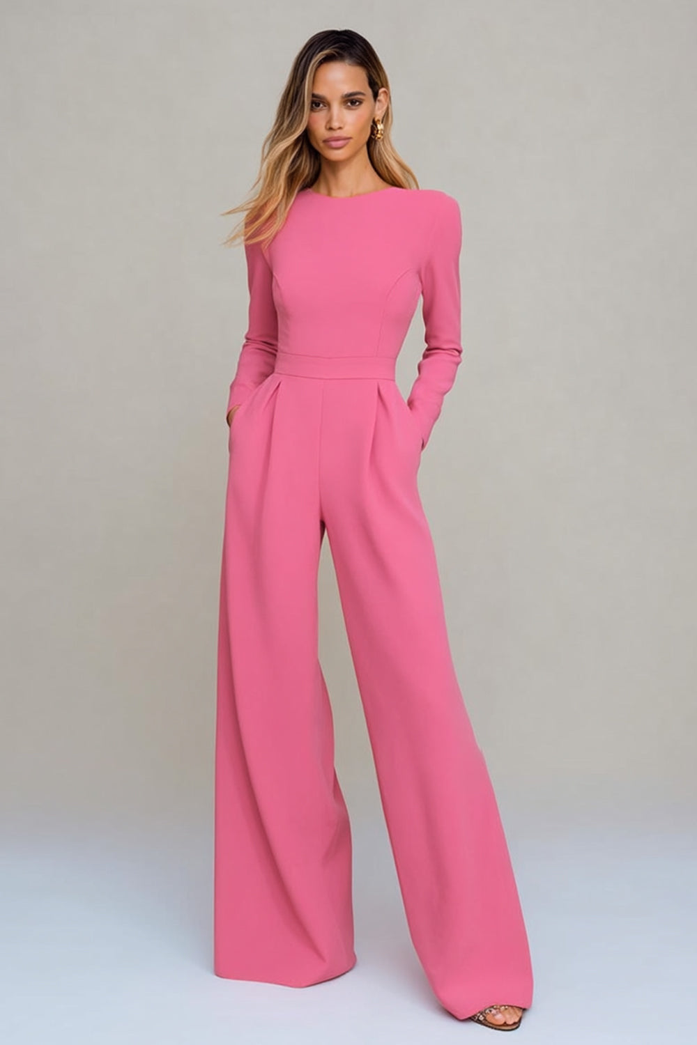 Chic Long-Sleeve Waist-Cinching Wide-Leg Jumpsuit