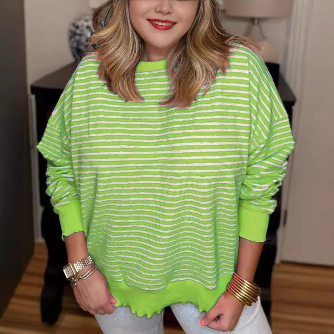 Women's Cozy Striped Long Sleeve Loose Sweatshirt
