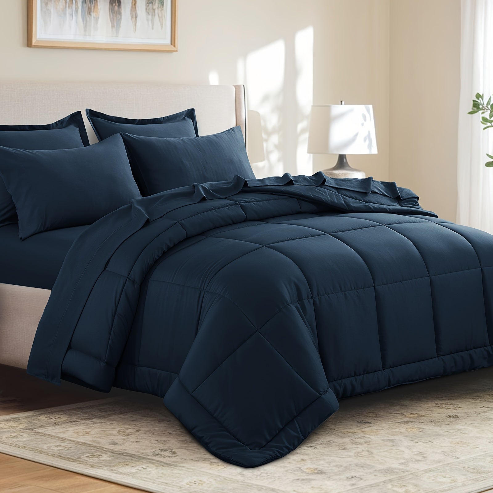 7pcs Ultra-Soft Bed In A Bag, Down Alternative Bedding Sets With All Season Quilted Comforter, Flat Sheet, Fitted Sheet, Pillowcases -Gifts For The Family And Friends