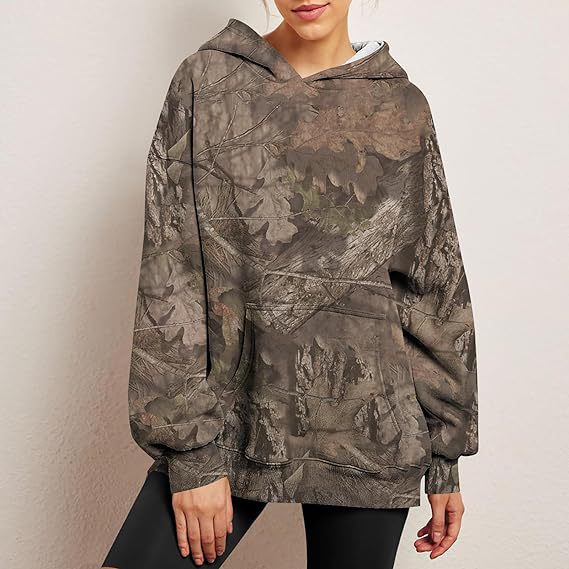 Women's Oversized Maple Leaf Camo Sports Hoodie