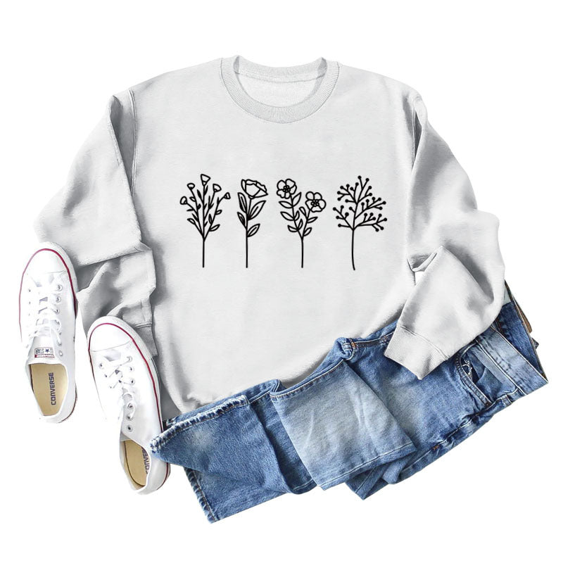 Floral Print Long Sleeve Casual Streetwear Sweatshirt