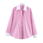 Women's Striped Fashionable Loose-fit Blouse Top