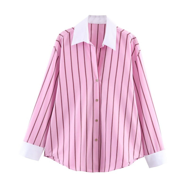 Women's Striped Fashionable Loose-fit Blouse Top