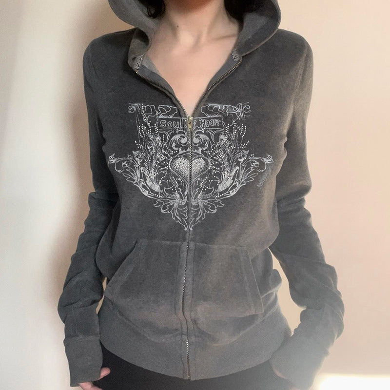 Retro Oversized Abstract Print Cardigan Sweatshirt