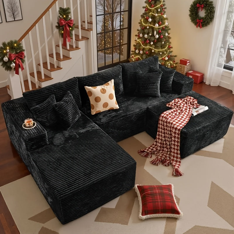 132‑Inch U‑Shaped Modular Corduroy Sofa Bed with Convertible Sleeper