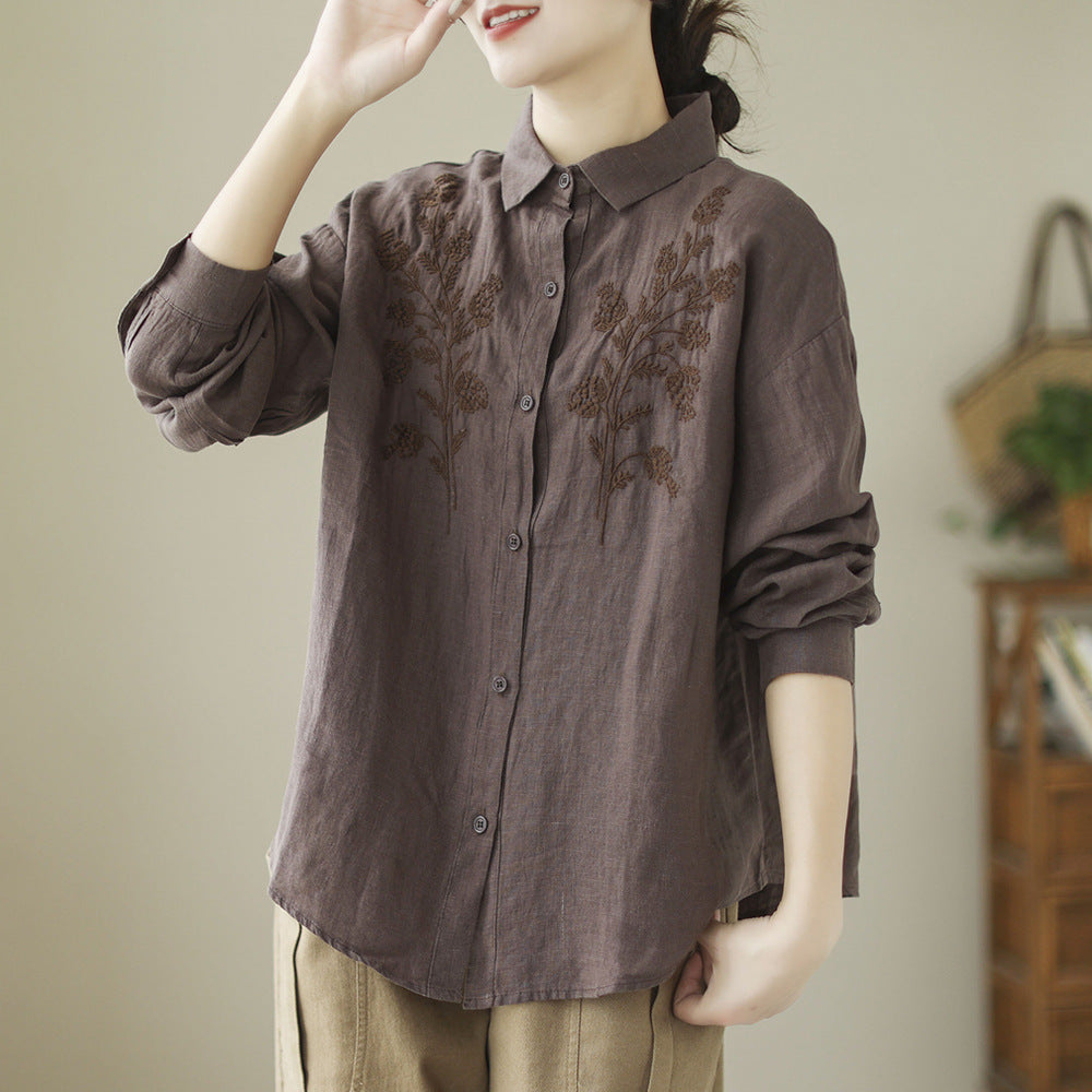 Women's Embroidered Long-Sleeve Shirt Top