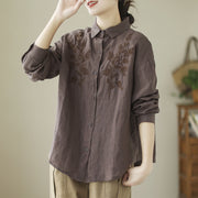 Women's Embroidered Long-Sleeve Shirt Top