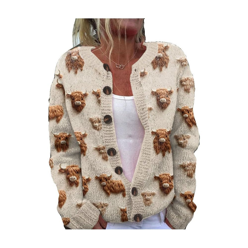 3d Digital Printing Cardigan Knitted Coat