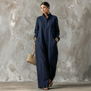 Chic Mandarin Collar Wide-Leg Long Sleeve Jumpsuit