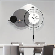 Large Modern Silent Metal Wall Clock with Pendulum - Sleek Black & Golden Accents, Round Design for Living Room, Kitchen, Bedroom, Office Decor - Battery Operated (AAA Not Included), Wall Clock Living Room