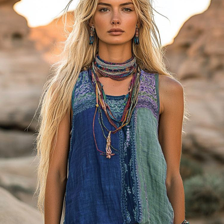 Floral Linen Blend Tank Top – Breathable, Loose Fit for Women