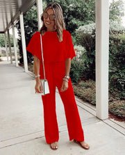 Women's Loose Casual Lace Up Jumpsuit Short Sleeve