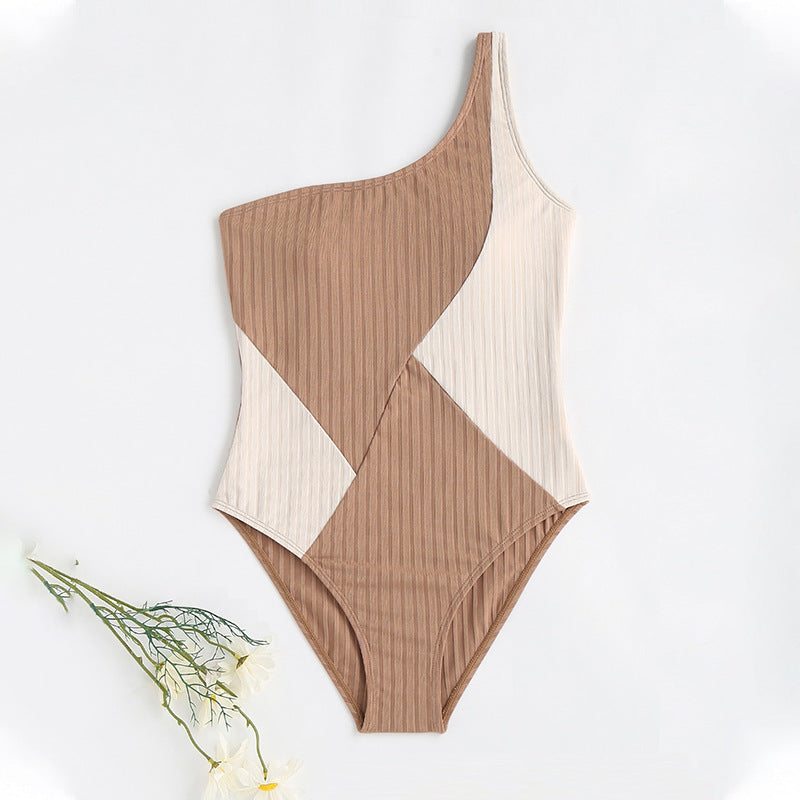 Girls Stylish One-Piece Shoulder Stitching Swimsuit