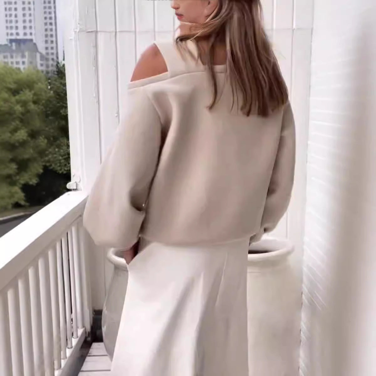 Cozy Off-Shoulder Fleece-Lined Sweatshirt