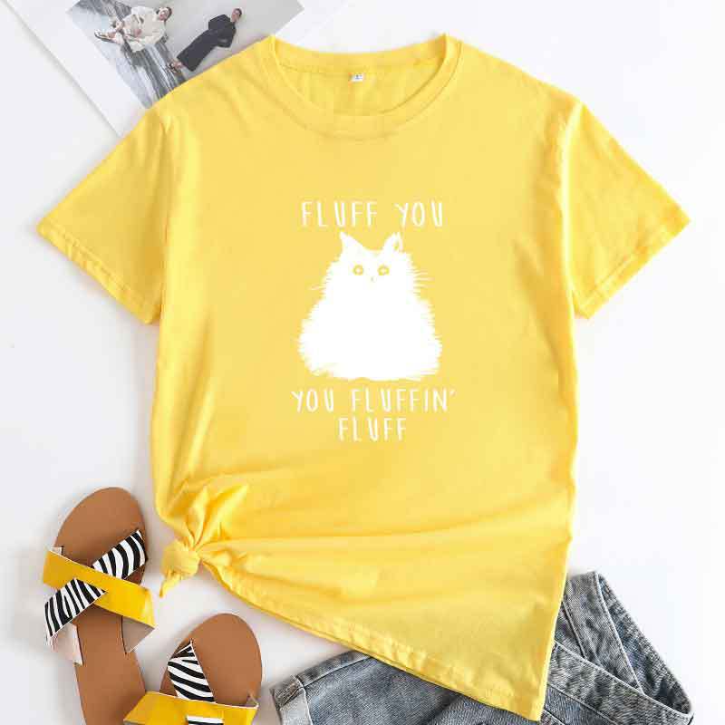 Women's Plus Size Cat Print Cotton T-Shirt