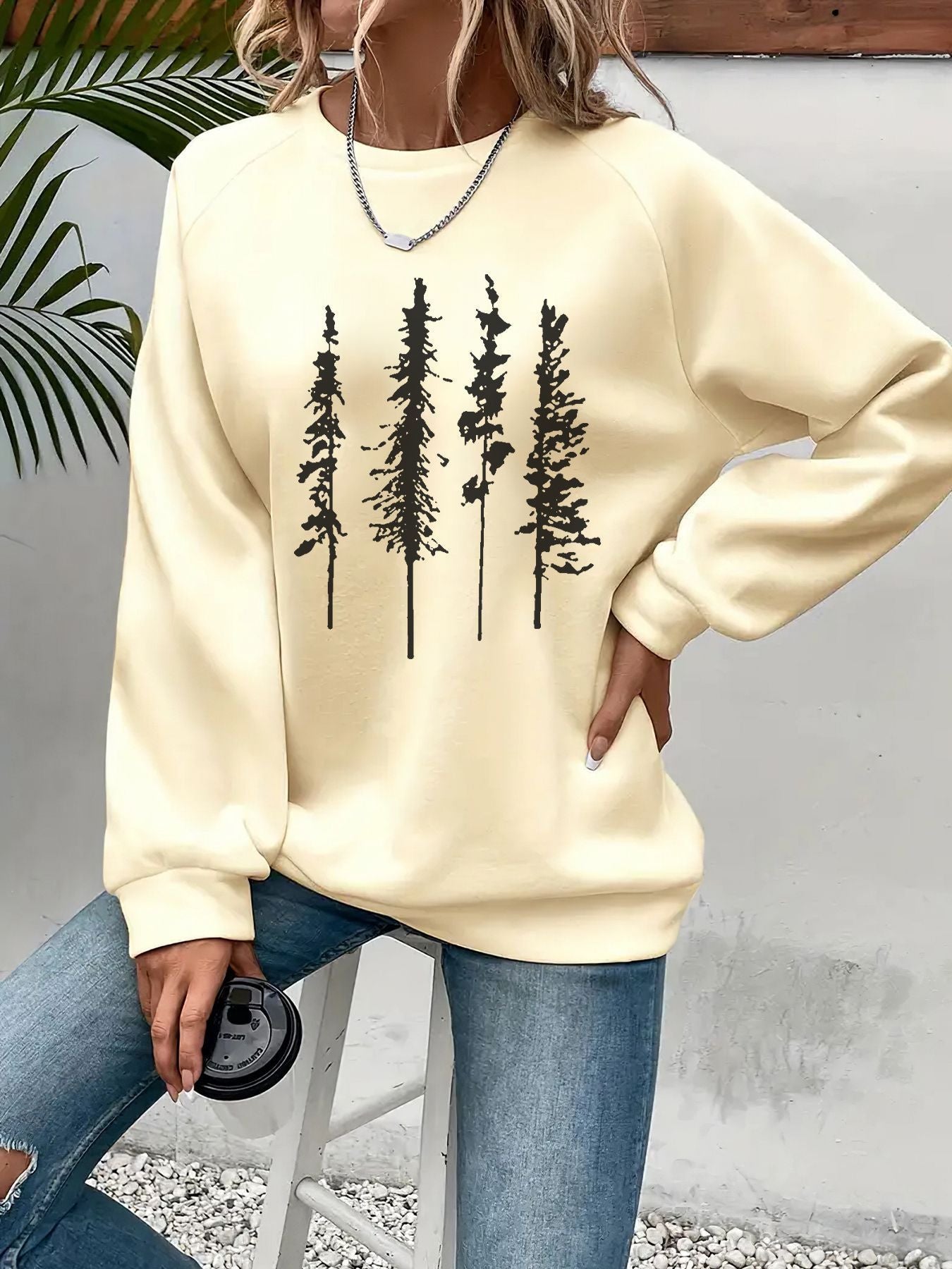 Women's Cute Heart Print Pullover Sweatshirt