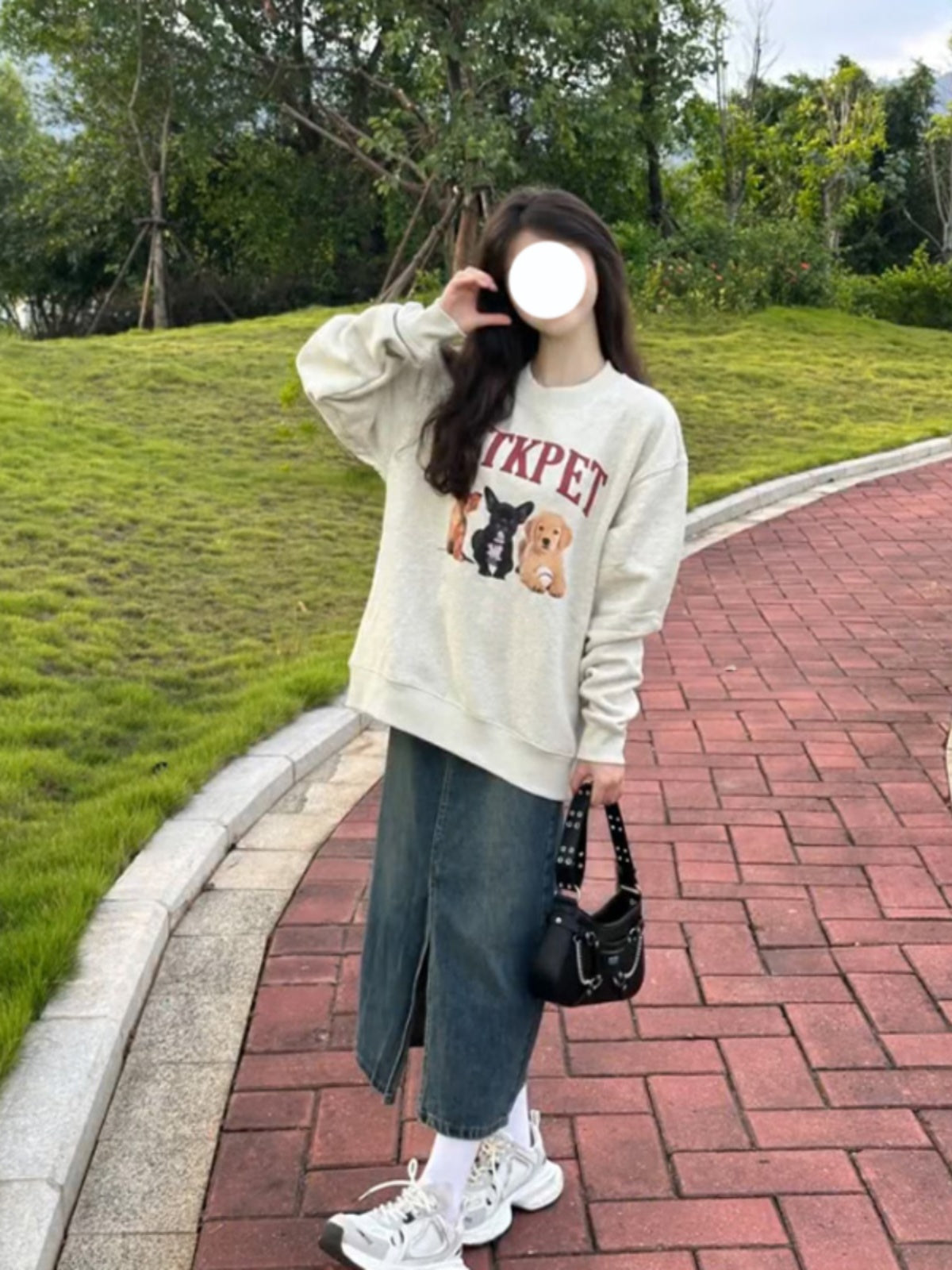 Retro Cartoon Puppy Gray Pullover Sweater