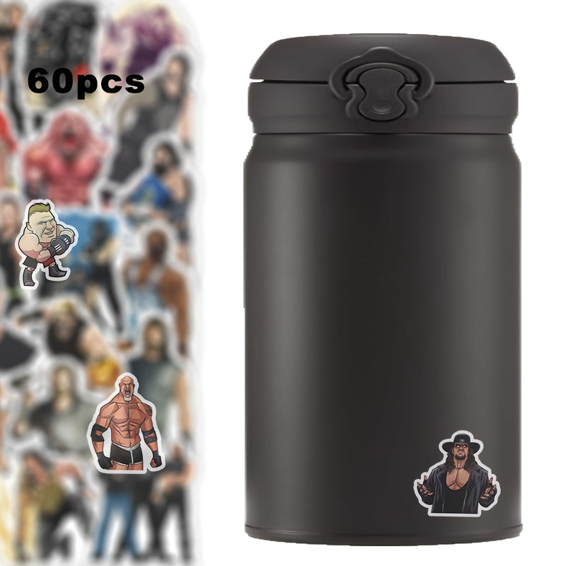 60-Piece Wrestling Sticker Set Featuring Popular Characters and Scenes