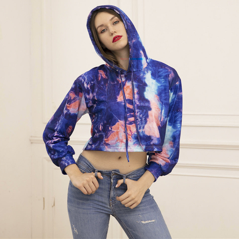 Trendy Tie-Dye Cropped Pullover Hoodie for Women