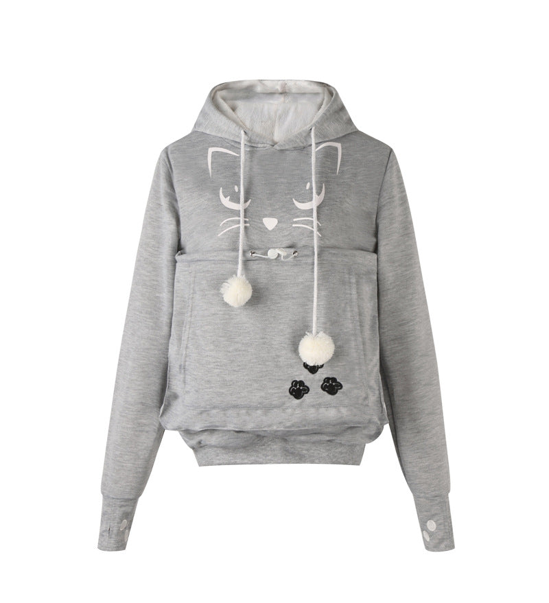 Cute Cat Print Long Sleeve Casual Hooded Sweatshirt