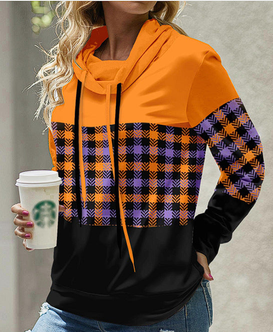 Women's Cozy Printed Hooded Sweatshirt with Pile Collar