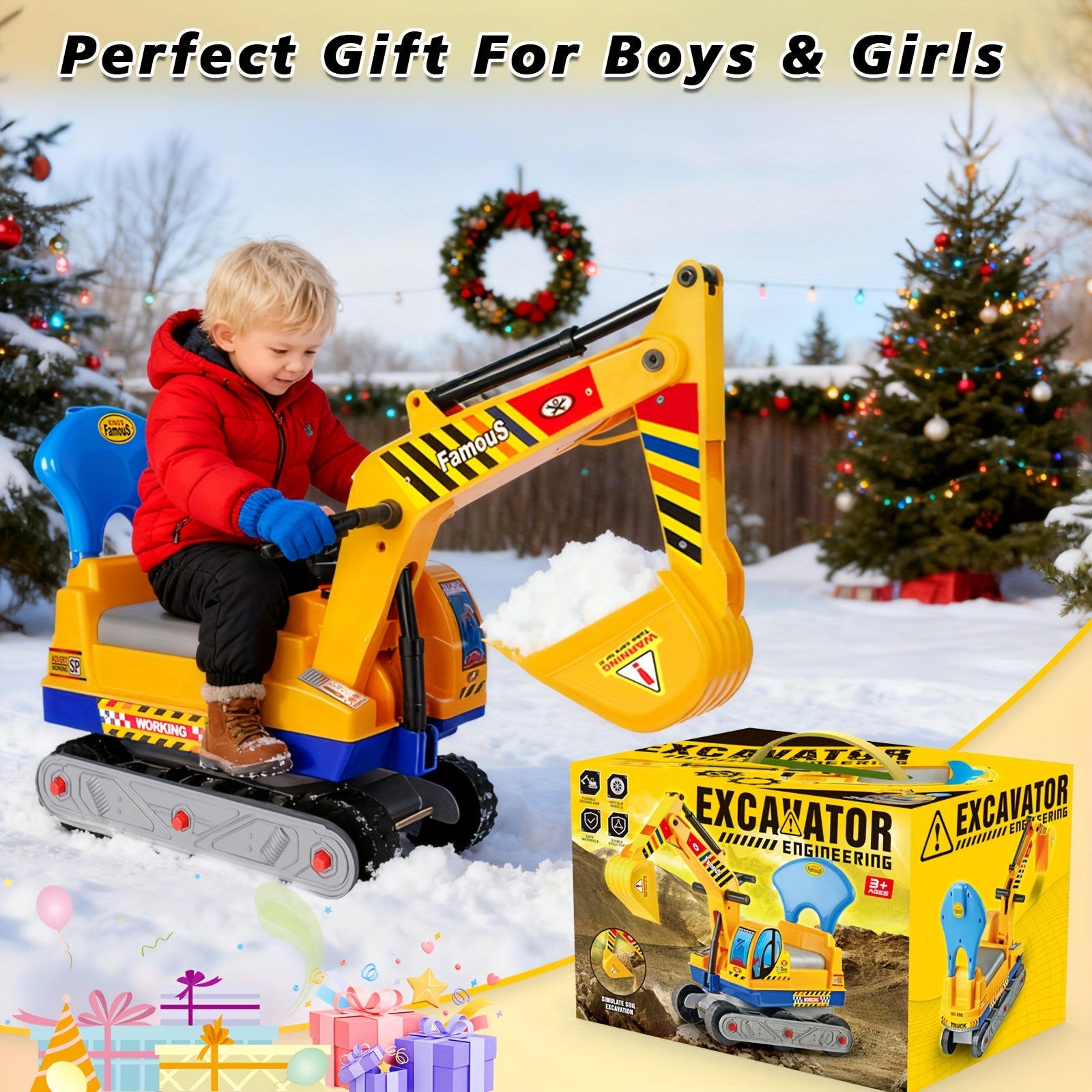 Large Manual-Powered Ride-On Engineering Vehicle Toy for Kids, Sturdy Construction Truck with Safety Bumpers
