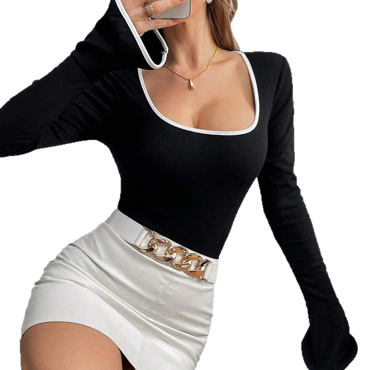Low-neck Flared-sleeve Jumpsuit Chic Top