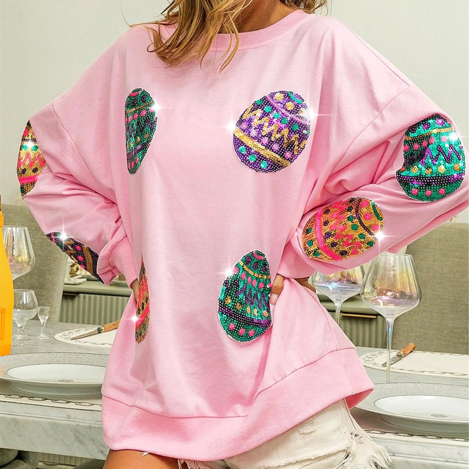 Women's Sparkle Sequined Long Sleeve Knitted Sweater
