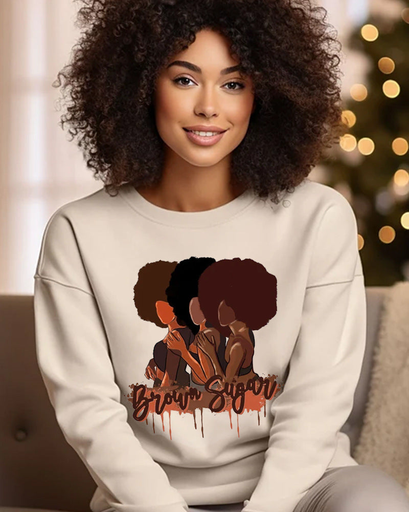 Chic Printed Long-Sleeve Round-Neck Women's Sweater