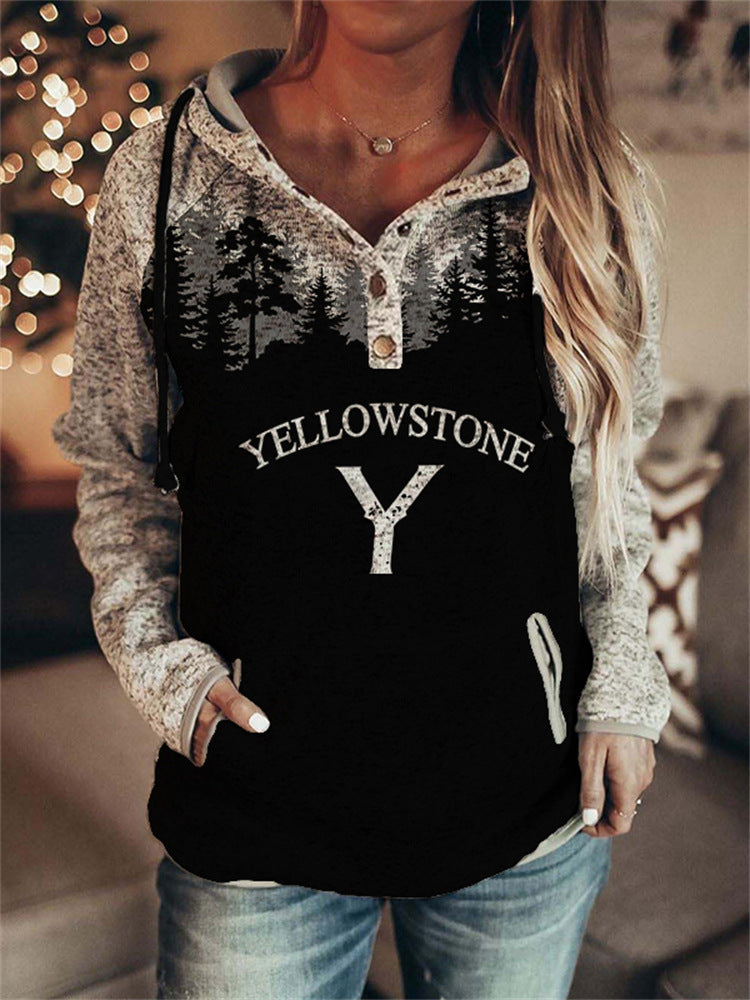 Retro Animal Nature Print Button Hoodie