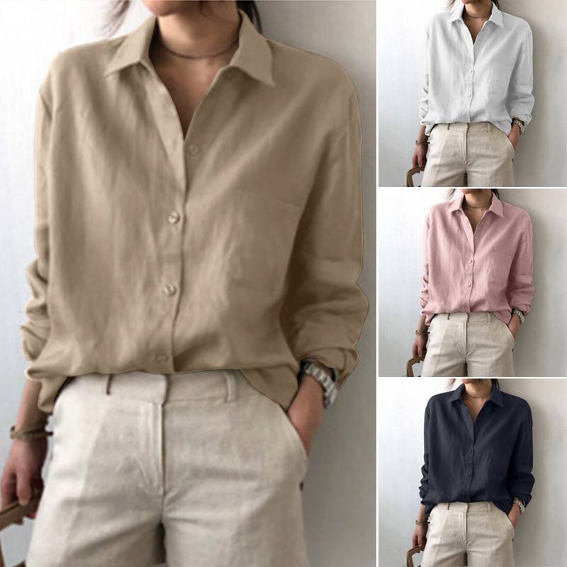 Solid Color Shirt Women's Retro Top