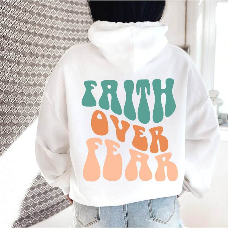 Faith Over Fear Women's Letter Print Kangaroo Pocket Hoodie