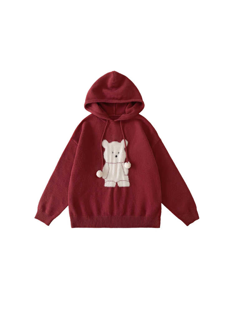 Cozy Bear Loose Knitted Hooded Sweater for Women